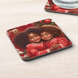 African American Christmas Coasters Cork Backing