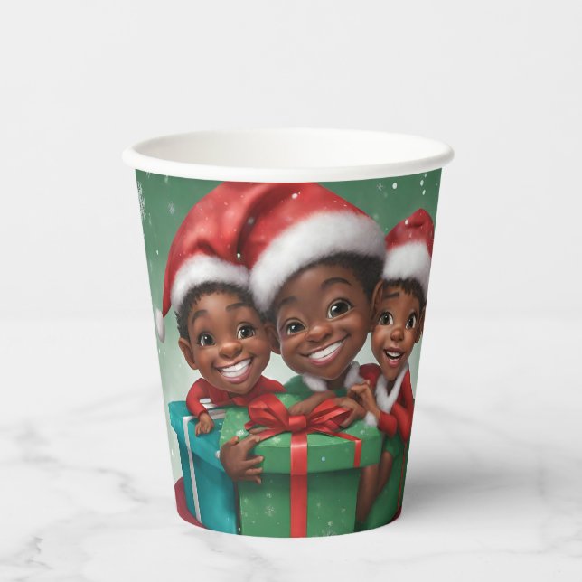 African American Christmas Elf  Paper Cups (Front)