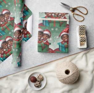 African American  Christmas Elf  Wrapping Paper