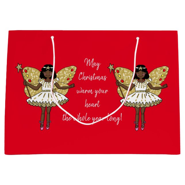 African American Christmas Fairy Large Gift Bag (Front)