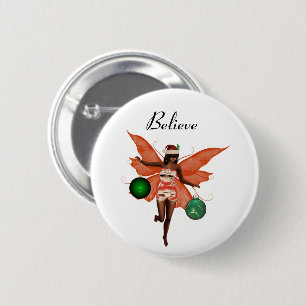 African American Christmas Fairy Pin Button