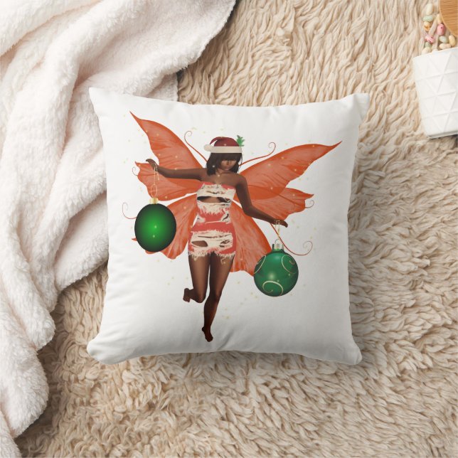 African American Christmas Fairy Throw Pillow (Blanket)