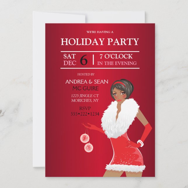African American Christmas Fashion Girl Holiday Invitation (Front)