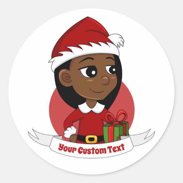 African American Christmas girl cartoon Classic Round Sticker (Front)