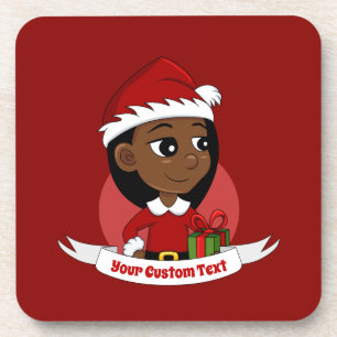 African American Christmas girl cartoon Coaster