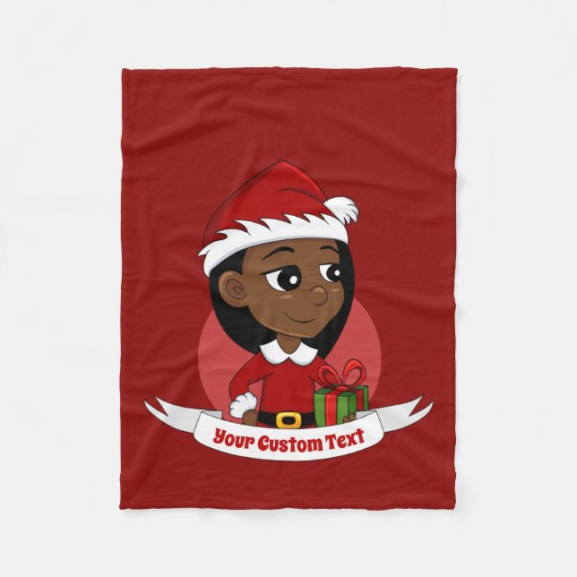 African American Christmas girl cartoon Fleece Blanket (Front)