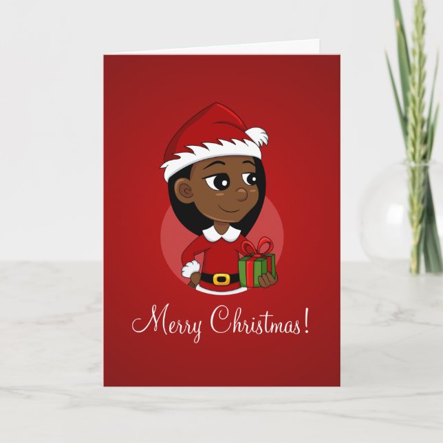 African American Christmas girl cartoon Holiday Ca (Front)