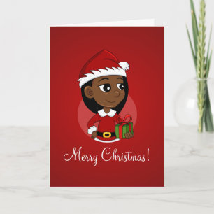 African American Christmas girl cartoon Holiday Ca Card
