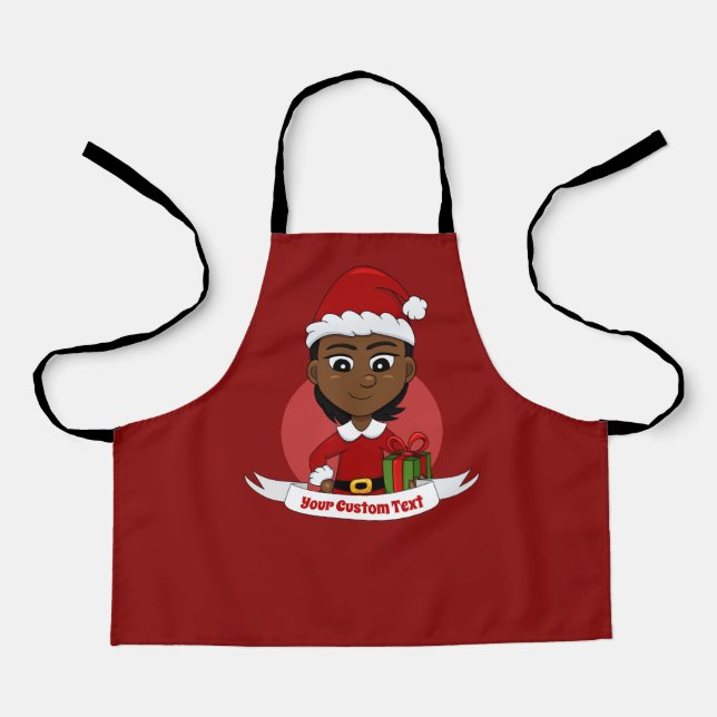 African American Christmas girl with short hair Apron (Front)