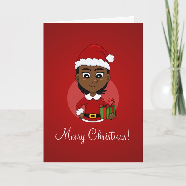 African American Christmas girl with short hair Holiday Card (Front)