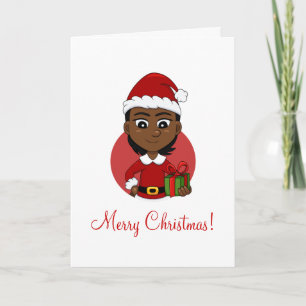 African American Christmas girl with short hair Holiday Card