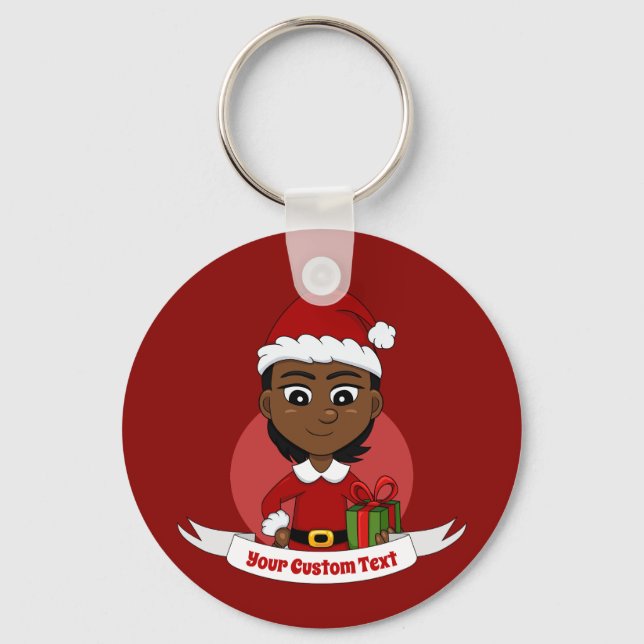 African American Christmas girl with short hair Key Ring (Front)