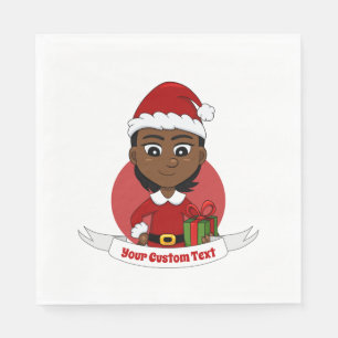African American Christmas girl with short hair Napkin