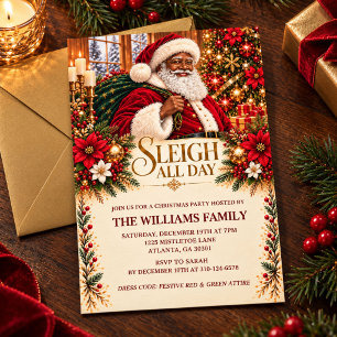 African American Christmas Invitation Black Santa