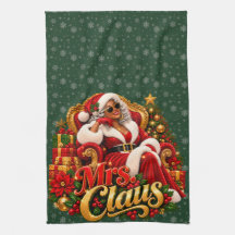 African American Christmas Kitchen Towel Mrs Claus