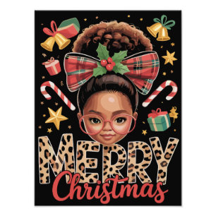 African American Christmas Messy Bun Black Mom  Photo Print