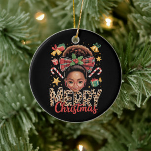 African American Christmas Messy Bun Black Mum  Ceramic Ornament