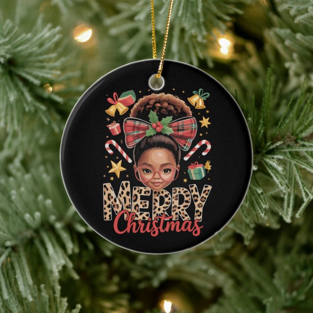 African American Christmas Messy Bun Black Mum  Ceramic Ornament (Tree)