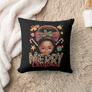 African American Christmas Messy Bun Black Mum Cushion