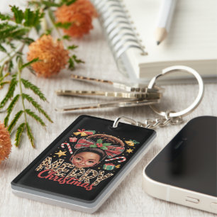 African American Christmas Messy Bun Black Mum Key Ring