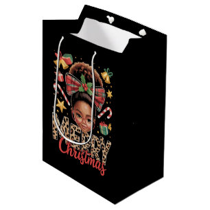 African American Christmas Messy Bun Black Mum Medium Gift Bag