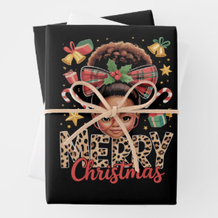 African American Christmas Messy Bun Black Mum  Wrapping Paper Sheet