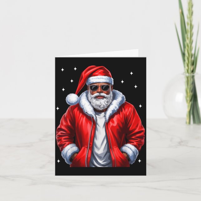 African American Christmas Pajama Xmas Afro Santa  Card (Front)