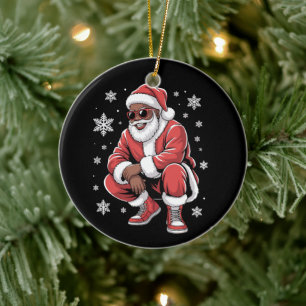 African American Christmas Pajama Xmas Afro Santa Ceramic Ornament