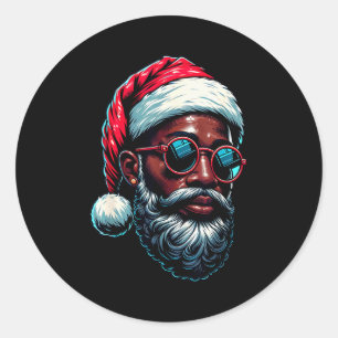African American Christmas Pajama Xmas Afro Santa  Classic Round Sticker
