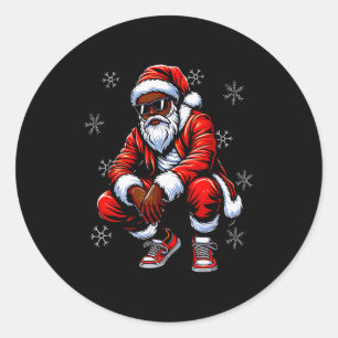 African American Christmas Pajama Xmas Afro Santa  Classic Round Sticker
