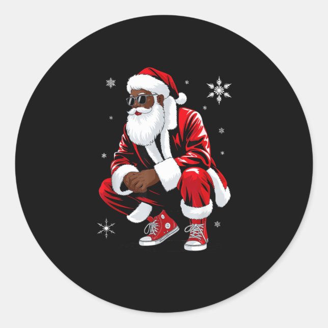 African American Christmas Pajama Xmas Afro Santa  Classic Round Sticker (Front)