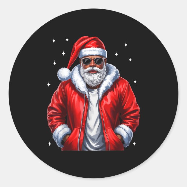 African American Christmas Pajama Xmas Afro Santa  Classic Round Sticker (Front)
