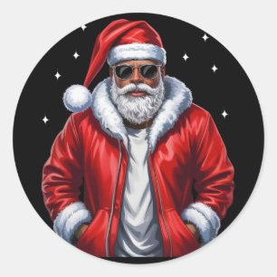 African American Christmas Pajama Xmas Afro Santa Classic Round Sticker