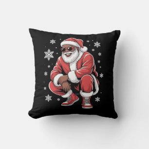 African American Christmas Pajama Xmas Afro Santa Cushion