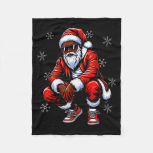 African American Christmas Pajama Xmas Afro Santa  Fleece Blanket
