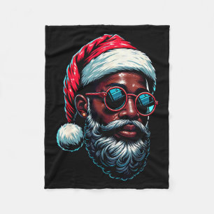 African American Christmas Pajama Xmas Afro Santa  Fleece Blanket