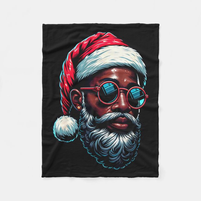 African American Christmas Pajama Xmas Afro Santa  Fleece Blanket (Front)