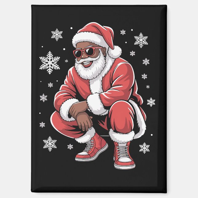 African American Christmas Pajama Xmas Afro Santa  Magnet (Front)