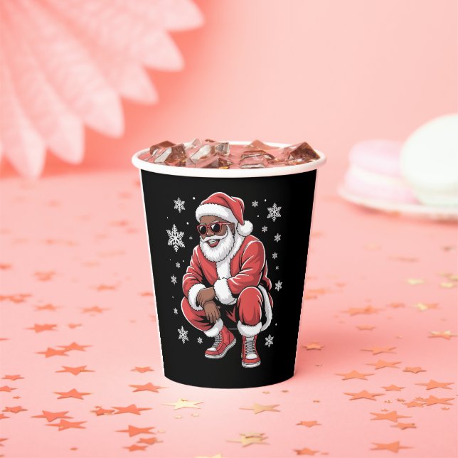 African American Christmas Pajama Xmas Afro Santa  Paper Cups (Insitu)