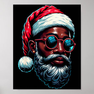 African American Christmas Pajama Xmas Afro Santa Poster