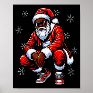 African American Christmas Pajama Xmas Afro Santa Poster