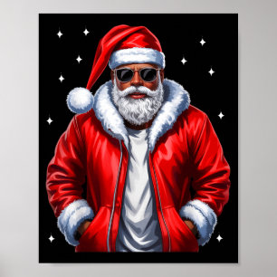 African American Christmas Pajama Xmas Afro Santa Poster