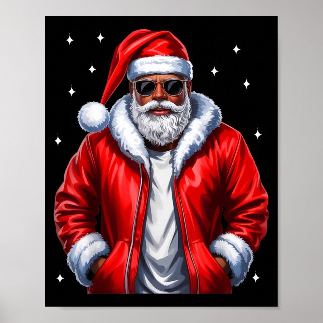 African American Christmas Pajama Xmas Afro Santa  Poster (Front)