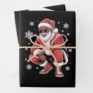 African American Christmas Pajama Xmas Afro Santa  Wrapping Paper Sheet