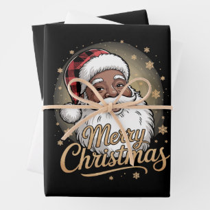 African American Christmas Pajamas Santa Claus Wrapping Paper Sheet
