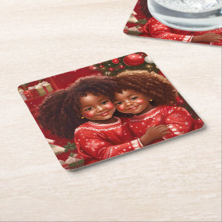 African American Christmas Paper Coasters