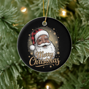 African American Christmas Pyjamas Santa Claus Ceramic Ornament