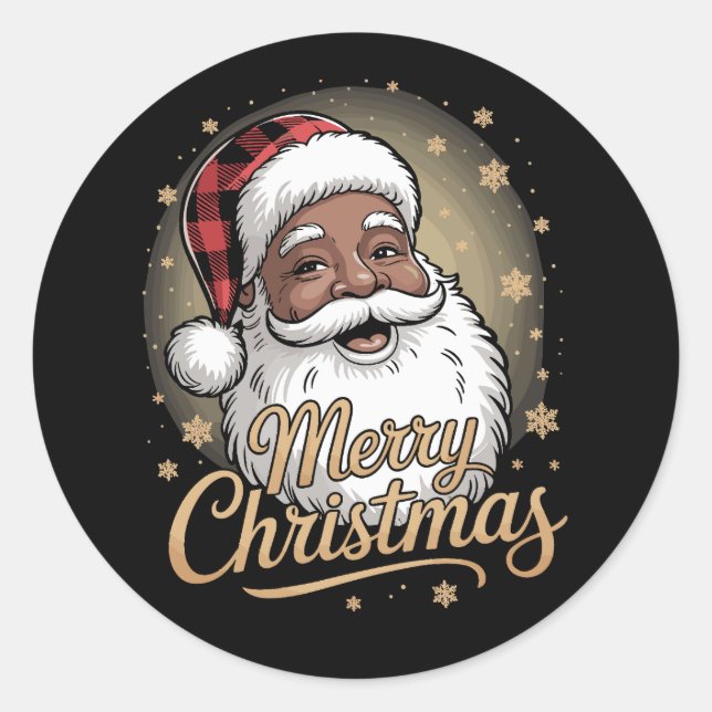 African American Christmas Pyjamas Santa Claus  Classic Round Sticker (Front)