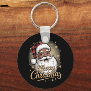 African American Christmas Pyjamas Santa Claus  Key Ring