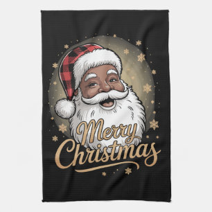 African American Christmas Pyjamas Santa Claus Tea Towel